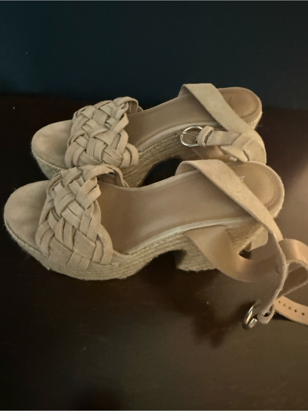 Marc Fisher Tan Braided Espadrille Wedge Sandals